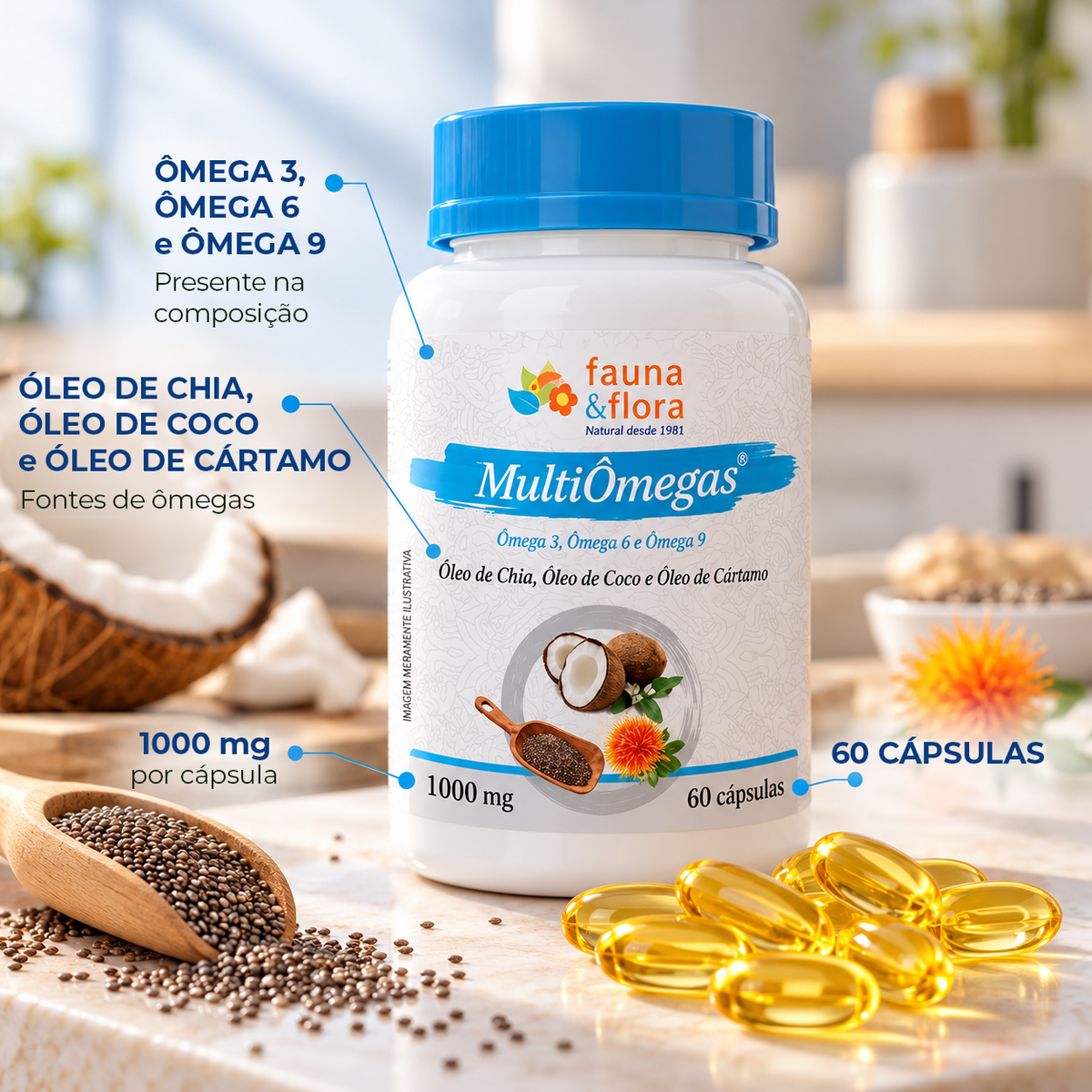 Multi-Ômegas em cápsulas - 1000mg - 60 Cápsulas