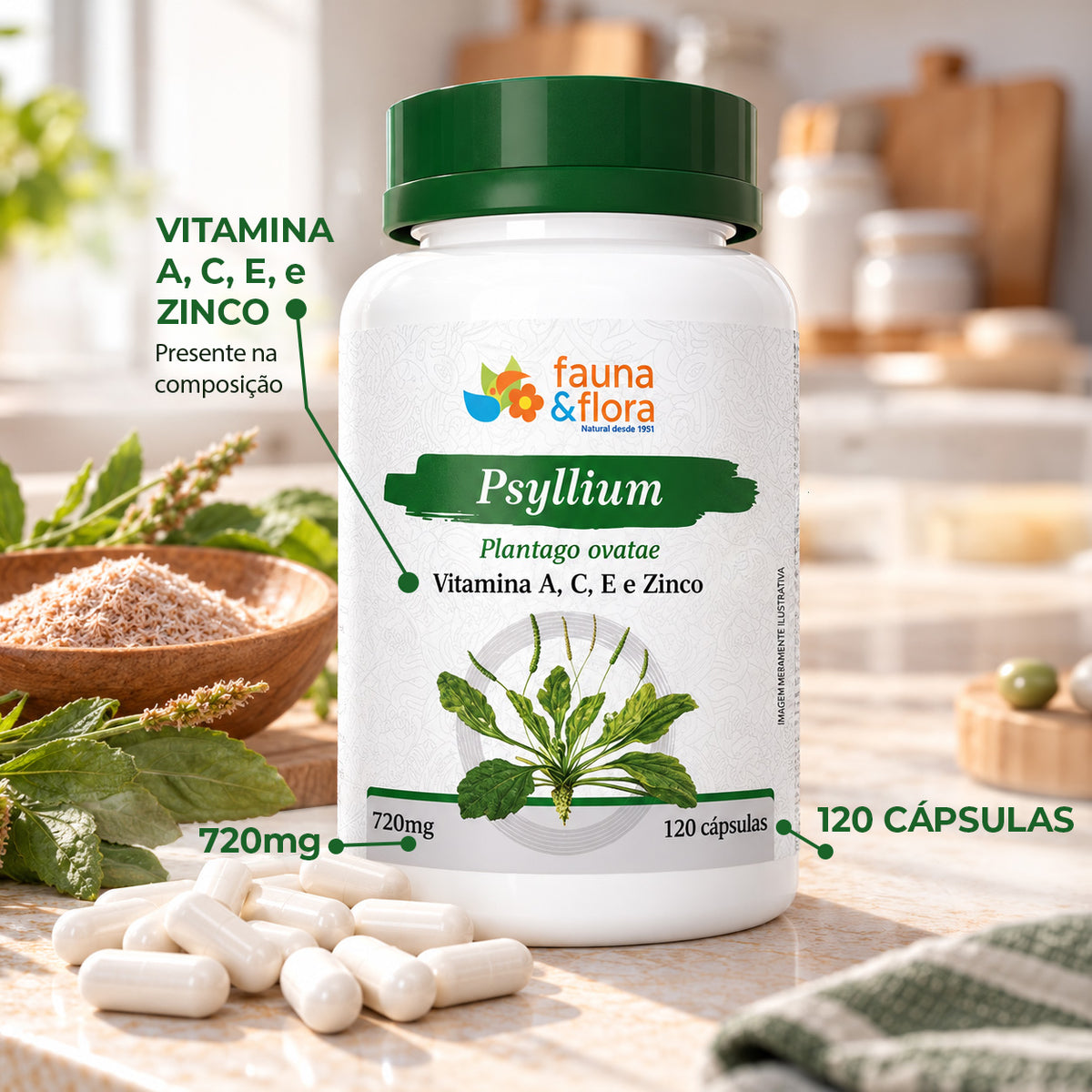 Psyllium – 120 Cápsulas
