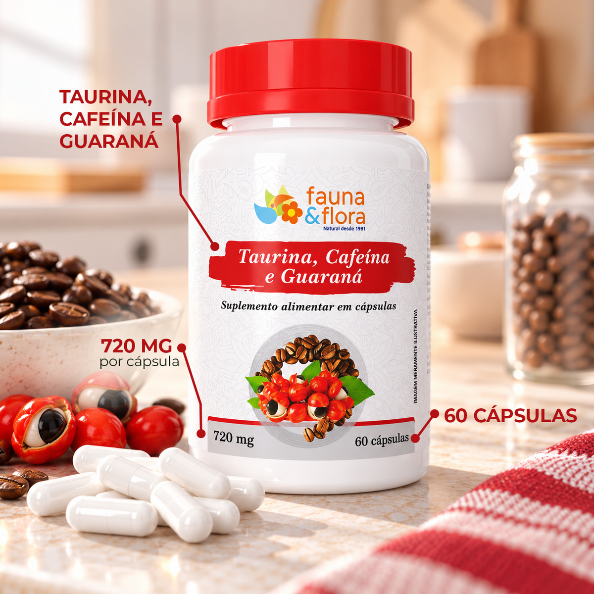 Taurina, Cafeína, Guaraná - 60 cápsulas